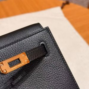 Hermes Kelly Danse 22 Bag Handmade In Evercolor Calfskin Leather Gold Hardware 89 Noir - Image 7