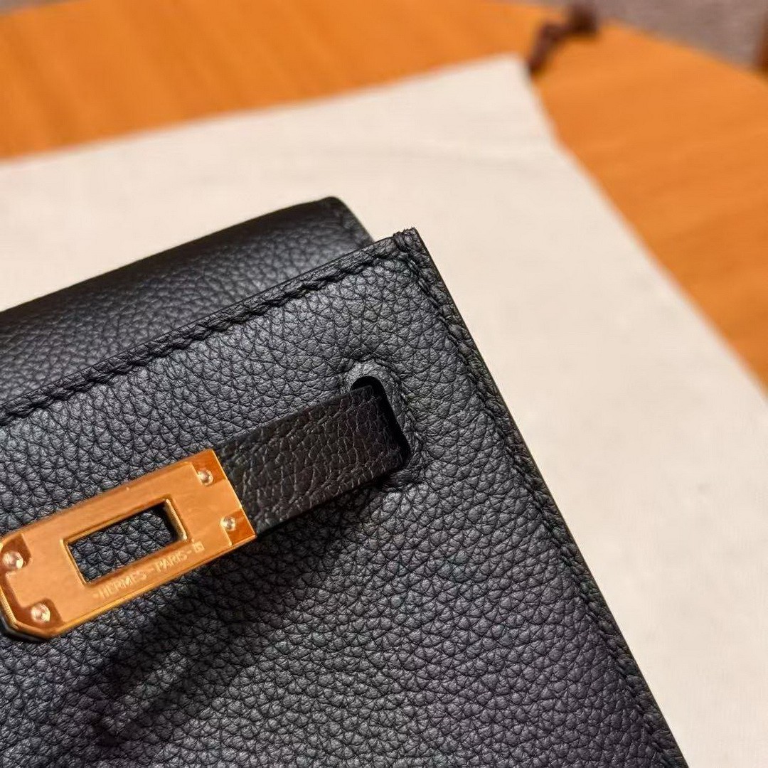 Hermes Kelly Danse 22 Bag Handmade In Evercolor Calfskin Leather Gold Hardware 89 Noir - Image 7
