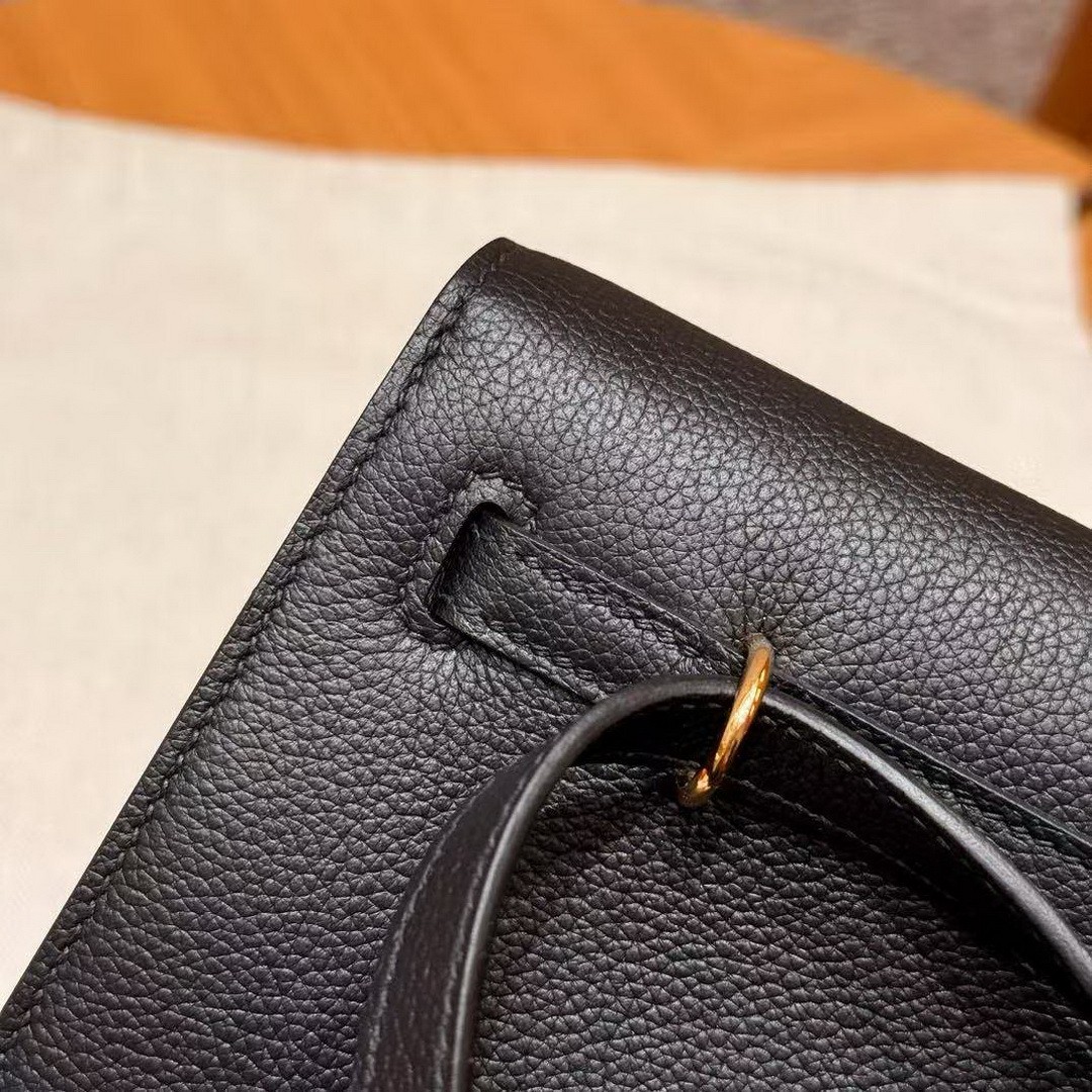 Hermes Kelly Danse 22 Bag Handmade In Evercolor Calfskin Leather Gold Hardware 89 Noir - Image 5