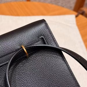 Hermes Kelly Danse 22 Bag Handmade In Evercolor Calfskin Leather Gold Hardware 89 Noir - Image 4
