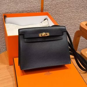 Hermes Kelly Danse 22 Bag Handmade In Evercolor Calfskin Leather Gold Hardware 89 Noir - Image 3