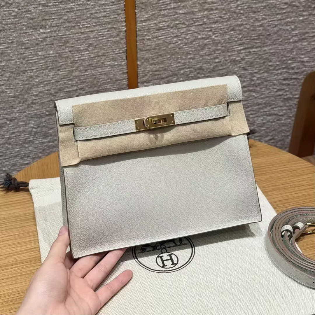 Hermes Kelly Danse 22 Bag Handmade In Evercolor Calfskin Leather Gold Hardware 8L Beton