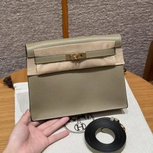 Hermes Kelly Danse 22 Bag Handmade In Evercolor Calfskin Leather Gold Hardware 8Q Beige Marfa