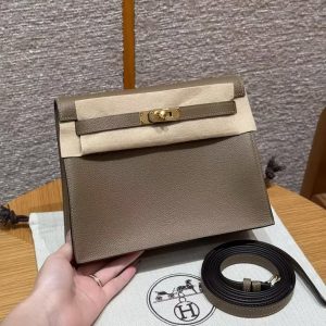 Hermes Kelly Danse 22 Bag Handmade In Evercolor Calfskin Leather Gold Hardware D0 Beige de Weimar