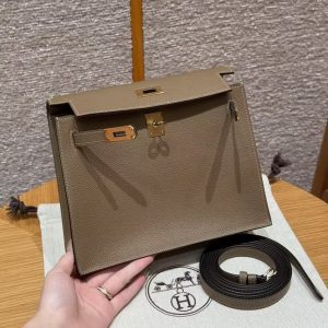 Hermes Kelly Danse 22 Bag Handmade In Evercolor Calfskin Leather Gold Hardware D0 Beige de Weimar - Image 20
