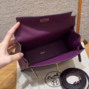 Hermes Kelly Danse 22 Bag Handmade In Evercolor Calfskin Leather Gold Hardware P9 Anemone - Image 17