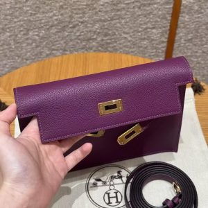 Hermes Kelly Danse 22 Bag Handmade In Evercolor Calfskin Leather Gold Hardware P9 Anemone - Image 11