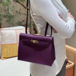 Hermes Kelly Danse 22 Bag Handmade In Evercolor Calfskin Leather Gold Hardware P9 Anemone - Image 5