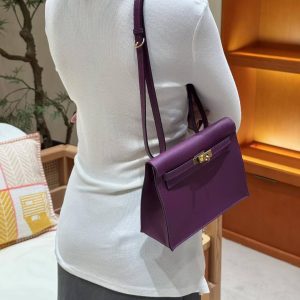 Hermes Kelly Danse 22 Bag Handmade In Evercolor Calfskin Leather Gold Hardware P9 Anemone - Image 4