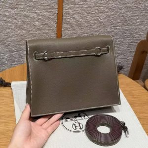 Hermes Kelly Danse 22 Bag Handmade In Evercolor Calfskin Leather Silver Hardware 18 Etoupe - Image 2