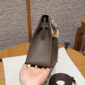 Hermes Kelly Danse 22 Bag Handmade In Evercolor Calfskin Leather Silver Hardware 18 Etoupe - Image 20
