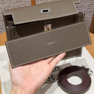 Hermes Kelly Danse 22 Bag Handmade In Evercolor Calfskin Leather Silver Hardware 18 Etoupe - Image 15