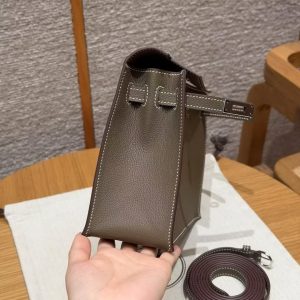 Hermes Kelly Danse 22 Bag Handmade In Evercolor Calfskin Leather Silver Hardware 18 Etoupe - Image 13