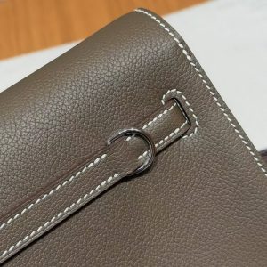 Hermes Kelly Danse 22 Bag Handmade In Evercolor Calfskin Leather Silver Hardware 18 Etoupe - Image 12
