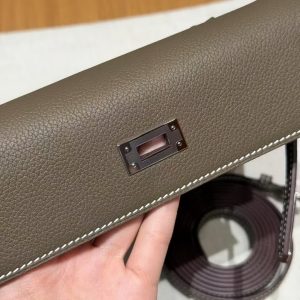 Hermes Kelly Danse 22 Bag Handmade In Evercolor Calfskin Leather Silver Hardware 18 Etoupe - Image 11