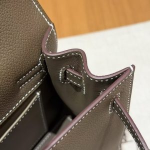 Hermes Kelly Danse 22 Bag Handmade In Evercolor Calfskin Leather Silver Hardware 18 Etoupe - Image 9