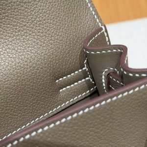 Hermes Kelly Danse 22 Bag Handmade In Evercolor Calfskin Leather Silver Hardware 18 Etoupe - Image 8