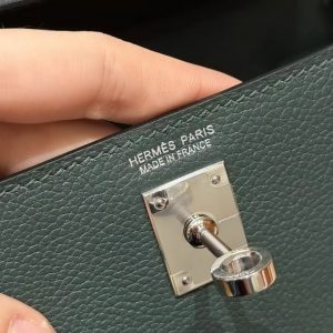 Hermes Kelly Danse 22 Bag Handmade In Evercolor Calfskin Leather Silver Hardware 60 Vert Cypres - Image 18