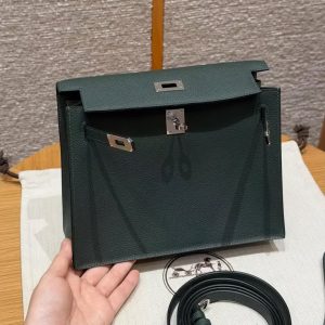 Hermes Kelly Danse 22 Bag Handmade In Evercolor Calfskin Leather Silver Hardware 60 Vert Cypres - Image 14