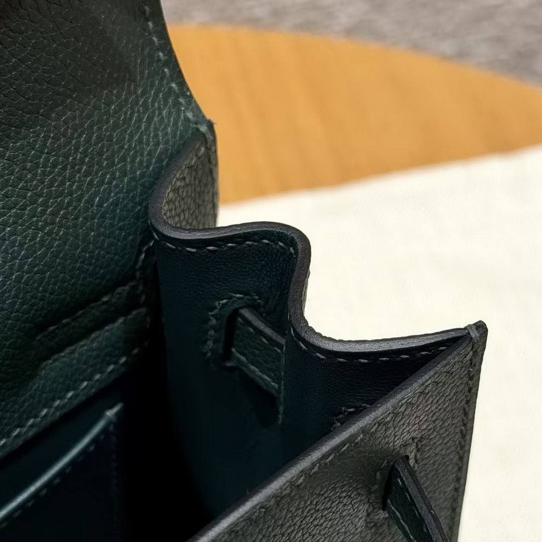 Hermes Kelly Danse 22 Bag Handmade In Evercolor Calfskin Leather Silver Hardware 60 Vert Cypres - Image 10