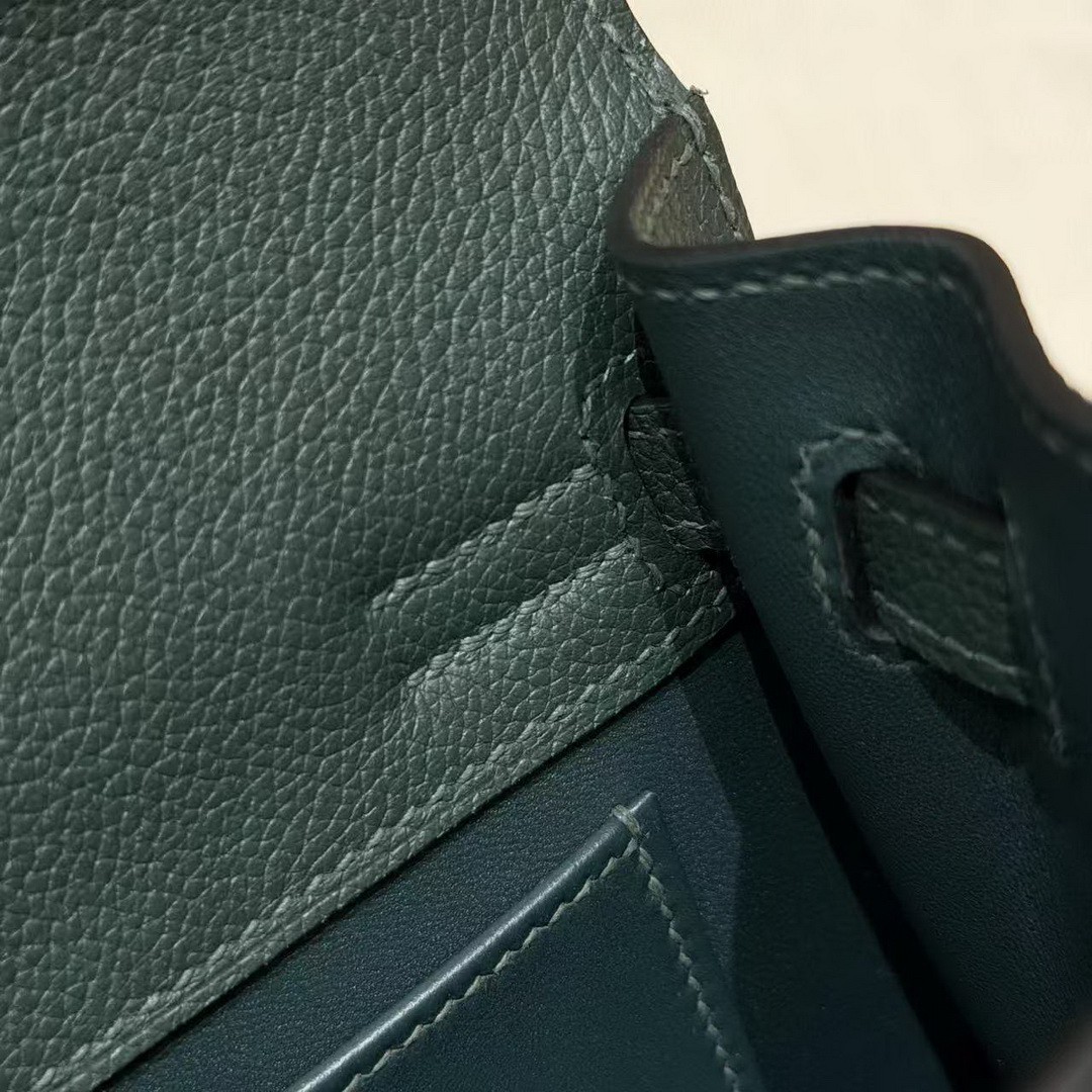 Hermes Kelly Danse 22 Bag Handmade In Evercolor Calfskin Leather Silver Hardware 60 Vert Cypres - Image 9