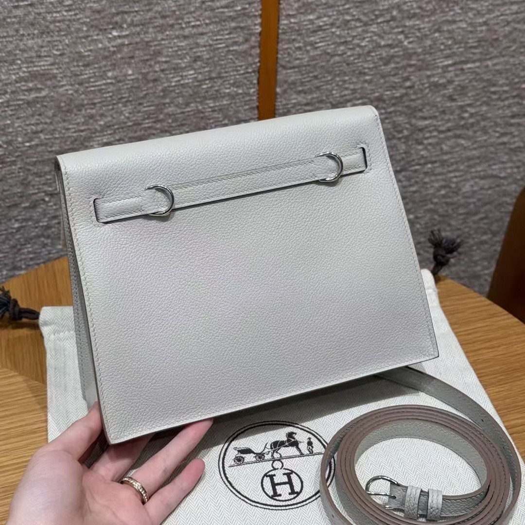 Hermes Kelly Danse 22 Bag Handmade In Evercolor Calfskin Leather Silver Hardware 80 Pearl Gray - Image 2