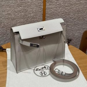 Hermes Kelly Danse 22 Bag Handmade In Evercolor Calfskin Leather Silver Hardware 80 Pearl Gray - Image 18