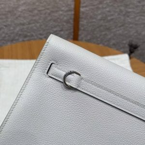 Hermes Kelly Danse 22 Bag Handmade In Evercolor Calfskin Leather Silver Hardware 80 Pearl Gray - Image 16