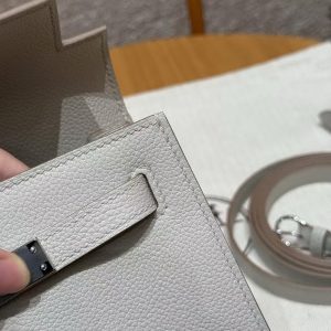 Hermes Kelly Danse 22 Bag Handmade In Evercolor Calfskin Leather Silver Hardware 80 Pearl Gray - Image 15