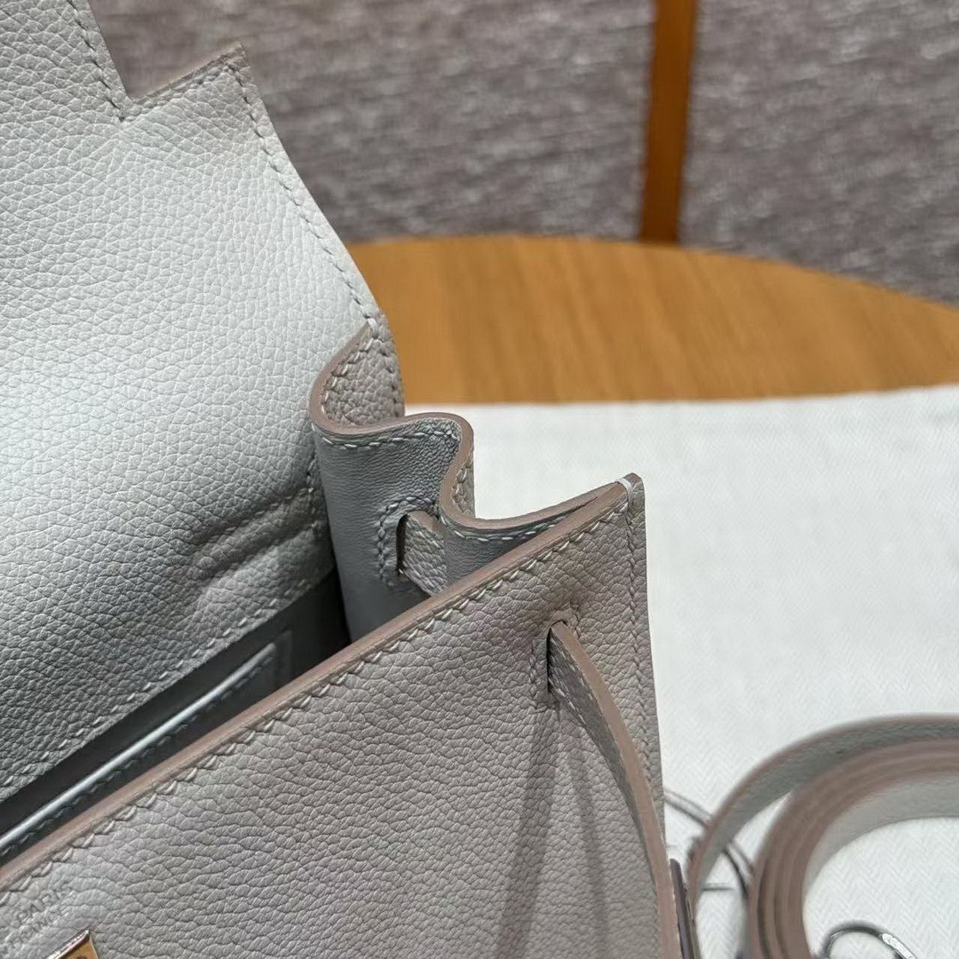 Hermes Kelly Danse 22 Bag Handmade In Evercolor Calfskin Leather Silver Hardware 80 Pearl Gray - Image 14