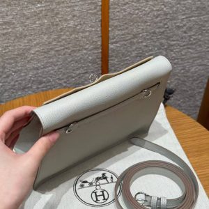 Hermes Kelly Danse 22 Bag Handmade In Evercolor Calfskin Leather Silver Hardware 80 Pearl Gray - Image 12
