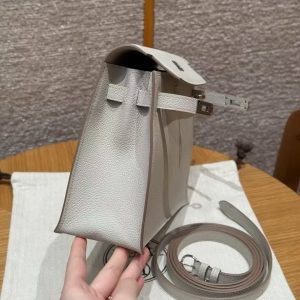 Hermes Kelly Danse 22 Bag Handmade In Evercolor Calfskin Leather Silver Hardware 80 Pearl Gray - Image 9