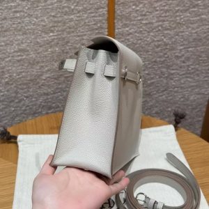 Hermes Kelly Danse 22 Bag Handmade In Evercolor Calfskin Leather Silver Hardware 80 Pearl Gray - Image 8