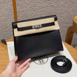 Hermes Kelly Danse 22 Bag Handmade In Evercolor Calfskin Leather Silver Hardware 89 Noir