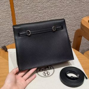 Hermes Kelly Danse 22 Bag Handmade In Evercolor Calfskin Leather Silver Hardware 89 Noir - Image 2