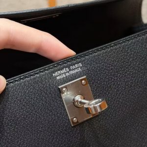Hermes Kelly Danse 22 Bag Handmade In Evercolor Calfskin Leather Silver Hardware 89 Noir - Image 12
