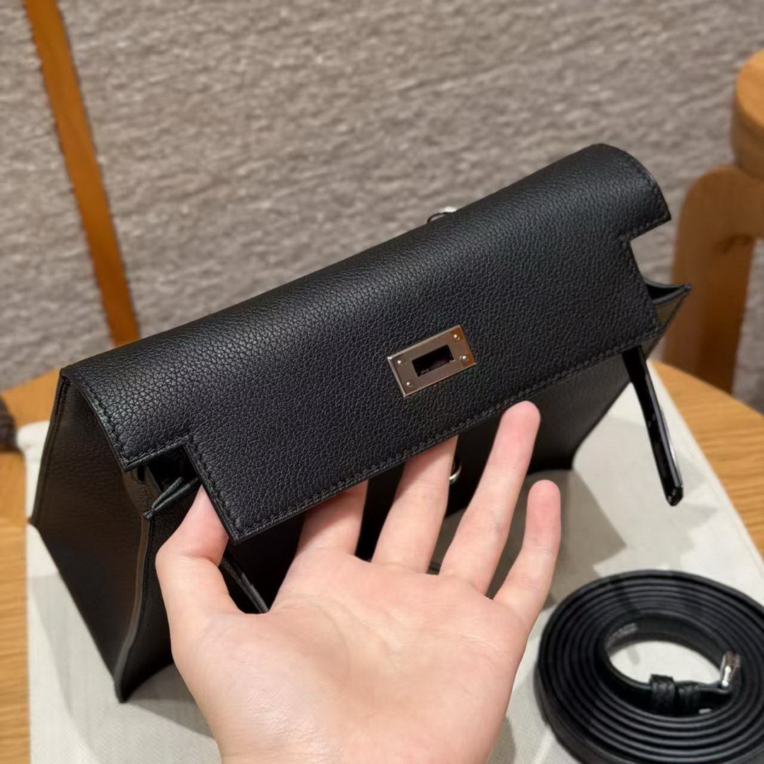 Hermes Kelly Danse 22 Bag Handmade In Evercolor Calfskin Leather Silver Hardware 89 Noir - Image 9
