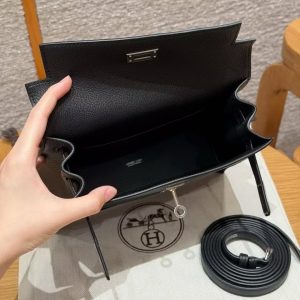 Hermes Kelly Danse 22 Bag Handmade In Evercolor Calfskin Leather Silver Hardware 89 Noir - Image 8