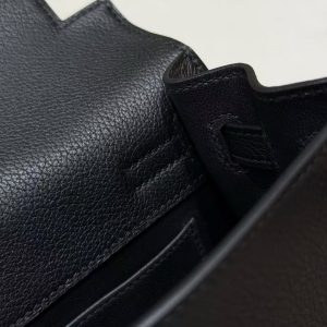 Hermes Kelly Danse 22 Bag Handmade In Evercolor Calfskin Leather Silver Hardware 89 Noir - Image 6