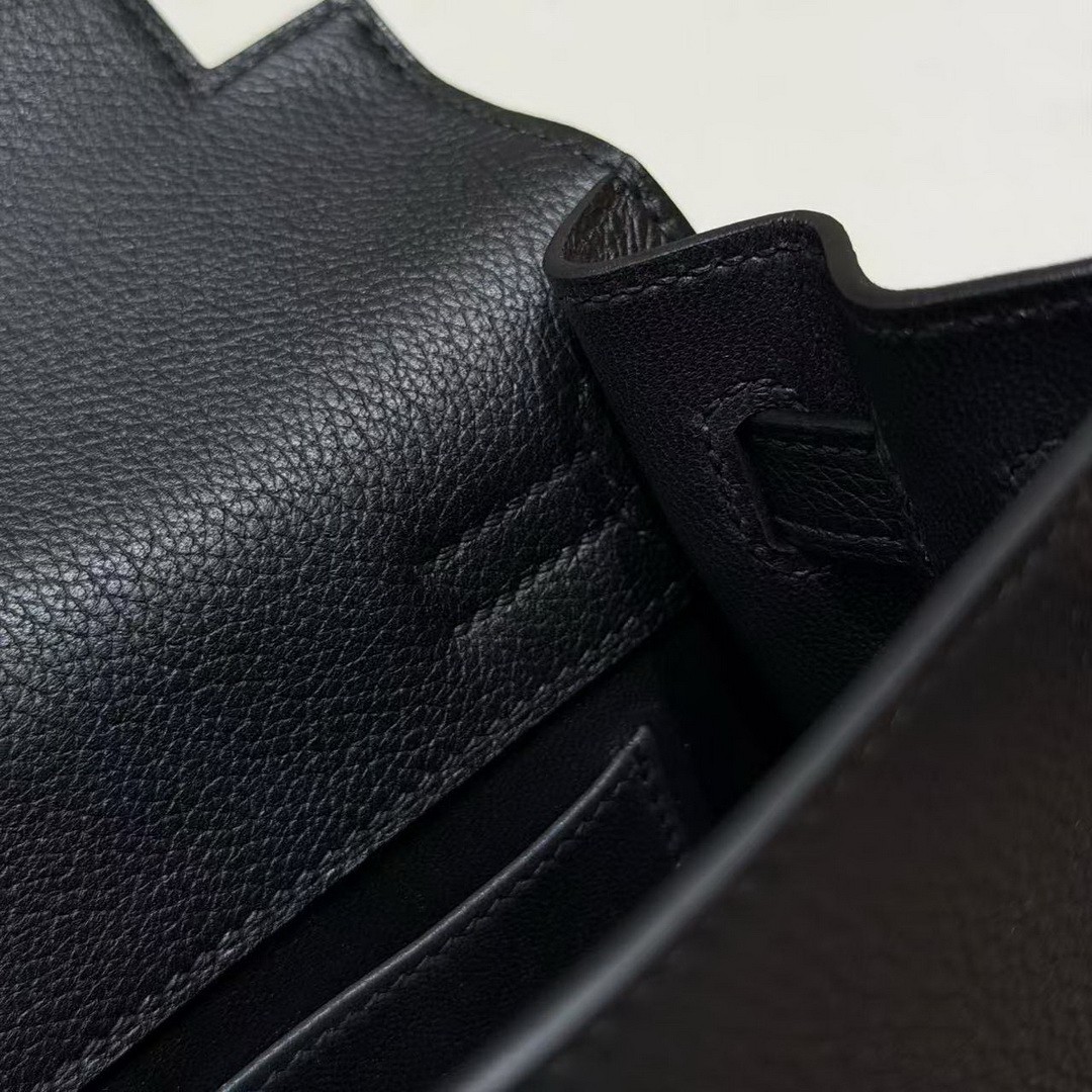 Hermes Kelly Danse 22 Bag Handmade In Evercolor Calfskin Leather Silver Hardware 89 Noir - Image 6