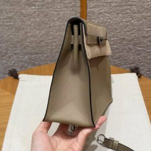 Hermes Kelly Danse 22 Bag Handmade In Evercolor Calfskin Leather Silver Hardware 8Q Beige Marfa - Image 17