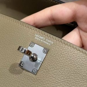 Hermes Kelly Danse 22 Bag Handmade In Evercolor Calfskin Leather Silver Hardware 8Q Beige Marfa - Image 13