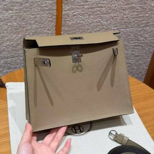 Hermes Kelly Danse 22 Bag Handmade In Evercolor Calfskin Leather Silver Hardware 8Q Beige Marfa - Image 11
