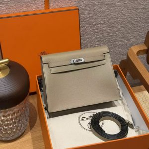 Hermes Kelly Danse 22 Bag Handmade In Evercolor Calfskin Leather Silver Hardware 8Q Beige Marfa - Image 4