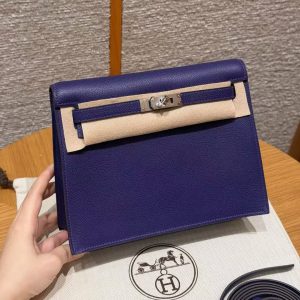 Hermes Kelly Danse 22 Bag Handmade In Evercolor Calfskin Leather Silver Hardware 9k lris