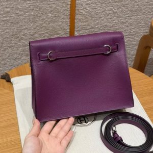 Hermes Kelly Danse 22 Bag Handmade In Evercolor Calfskin Leather Silver Hardware P9 Anemone - Image 2