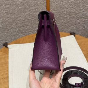 Hermes Kelly Danse 22 Bag Handmade In Evercolor Calfskin Leather Silver Hardware P9 Anemone - Image 18