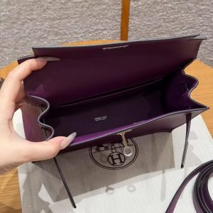 Hermes Kelly Danse 22 Bag Handmade In Evercolor Calfskin Leather Silver Hardware P9 Anemone - Image 15
