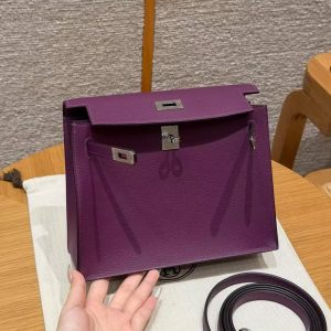 Hermes Kelly Danse 22 Bag Handmade In Evercolor Calfskin Leather Silver Hardware P9 Anemone - Image 11