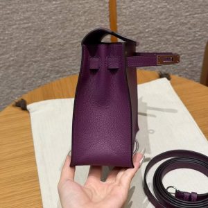 Hermes Kelly Danse 22 Bag Handmade In Evercolor Calfskin Leather Silver Hardware P9 Anemone - Image 10